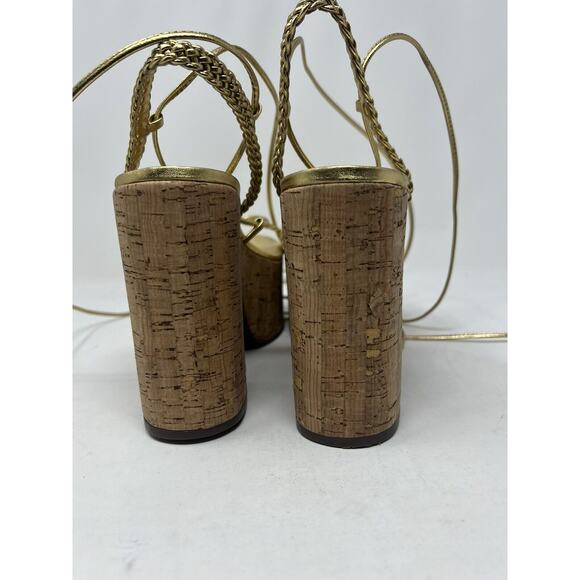 Schutz Maxima Lace Up Ankle Tie Platform Heel‎ Sandals Women's 10B Gold Metallic - Picture 6 of 9